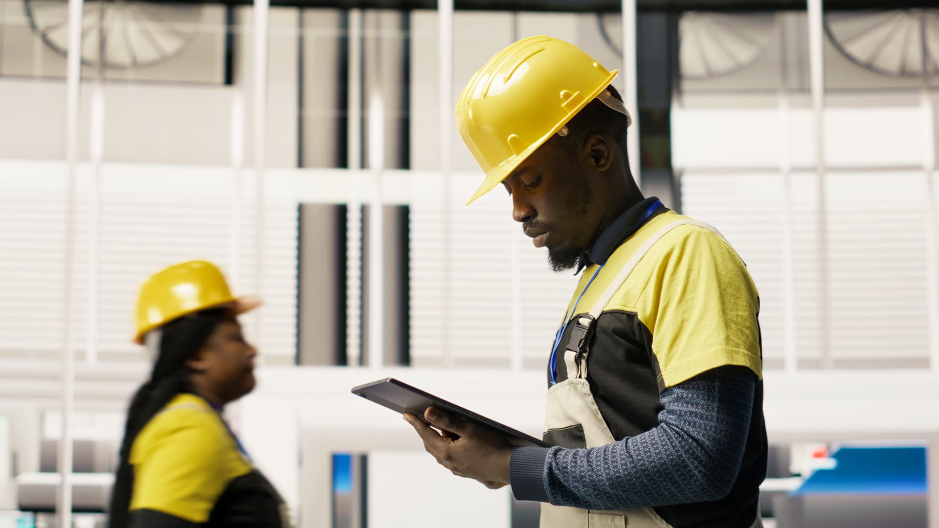 Engineer inspecting building